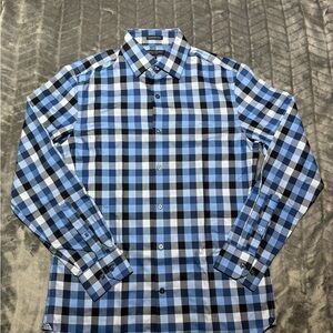 Banana Republic Blue Checkered Long-Sleeve Dress Shirt